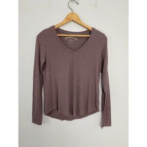 Aero Seriously Soft Perfect V Long Sleeve Tee Size Small Purple